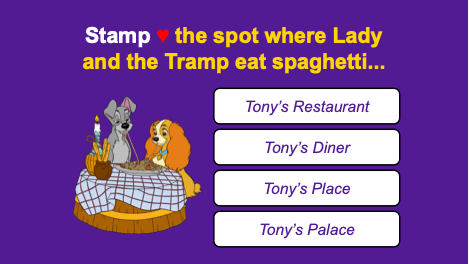 stamp the spot where lady and the tramp eat spaghetti...