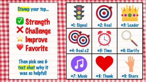stamp your top... strength, challenge, improve, and favorite