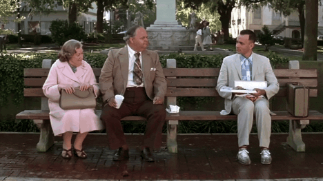 a forrest gump scene on a bench