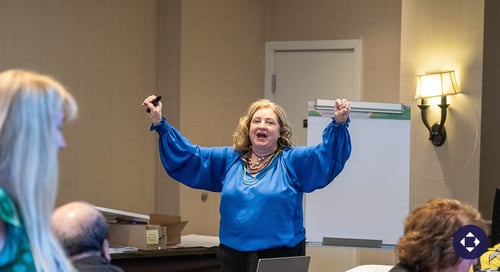 Blog Post Thumbnail: Becky Pike Pluth leading an energetic, participant-centered training session at a Bob Pike Group workshop