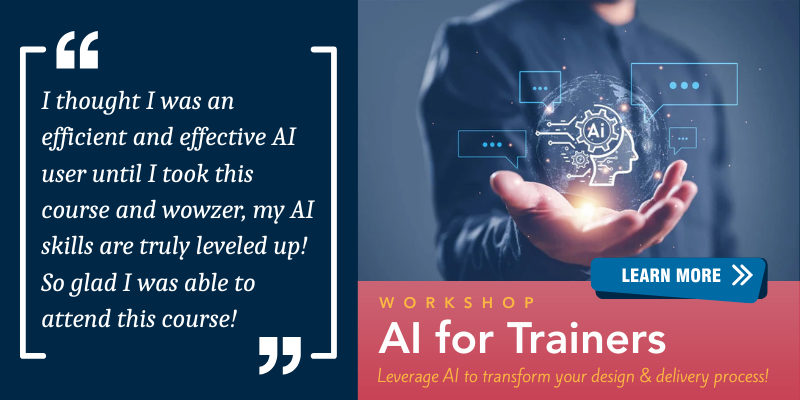 Train the Trainer Bob Pike Group AI for Trainers Tall Banner Testimonial Sept 2025