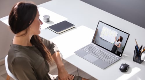 Blog Post Thumbnail: a woman watching a virtual presentation on her laptop