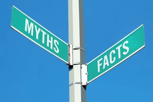 Blog Post Hero: a street sign that says myths and a street sign that says facts
